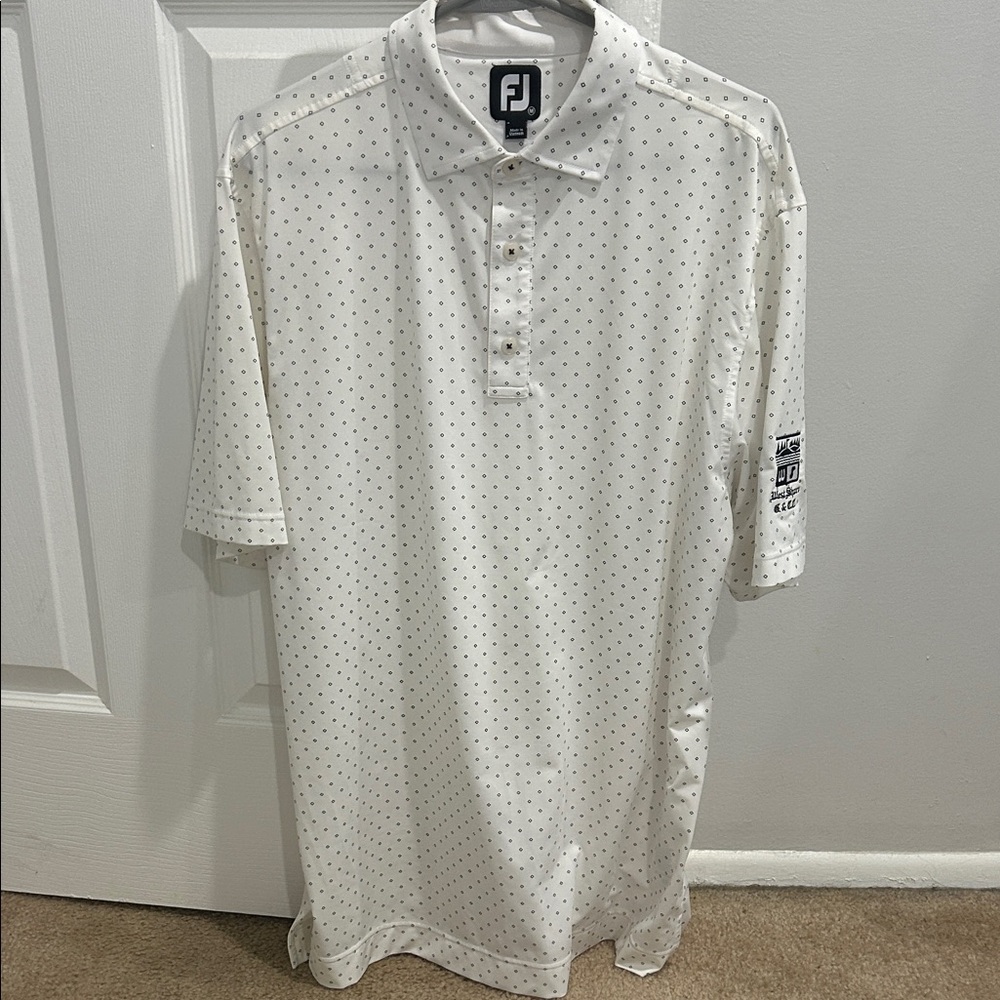 FootJoy Men's Polo with White and Navy Dots with CC logo